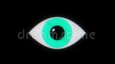 绿眼符号上的故障液晶显示屏显示背景动画无缝环...新品质万能关闭